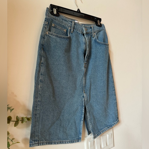 Derek Lam 10 Crosby denim skirt vintage med wash blue front back slit sz 28 NWT - Picture 3 of 6
